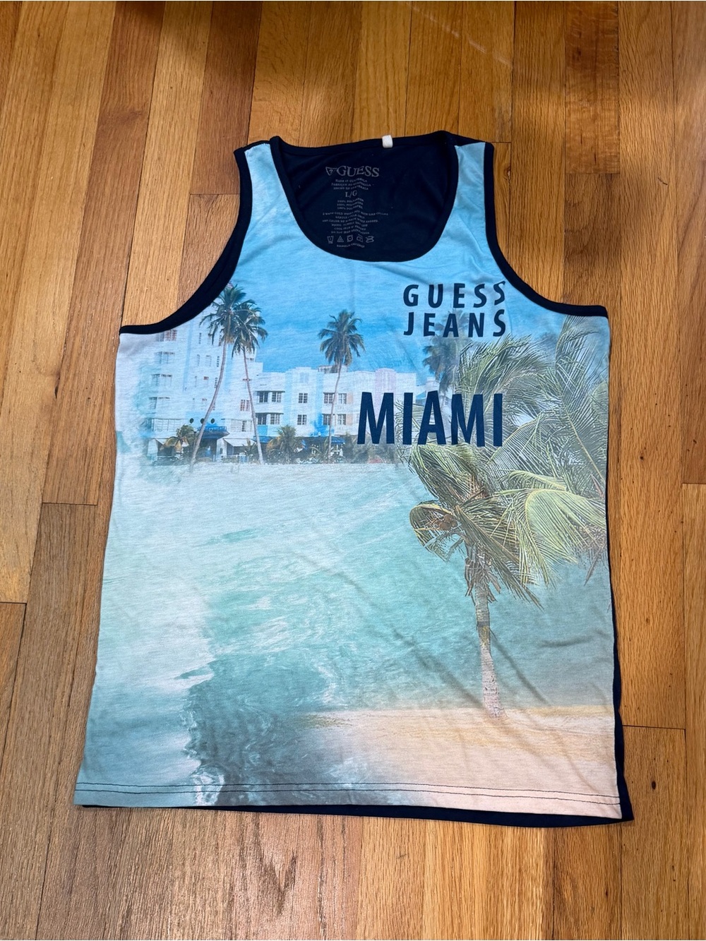 GUESS Light Blue Miami Graphic Tank Top L
